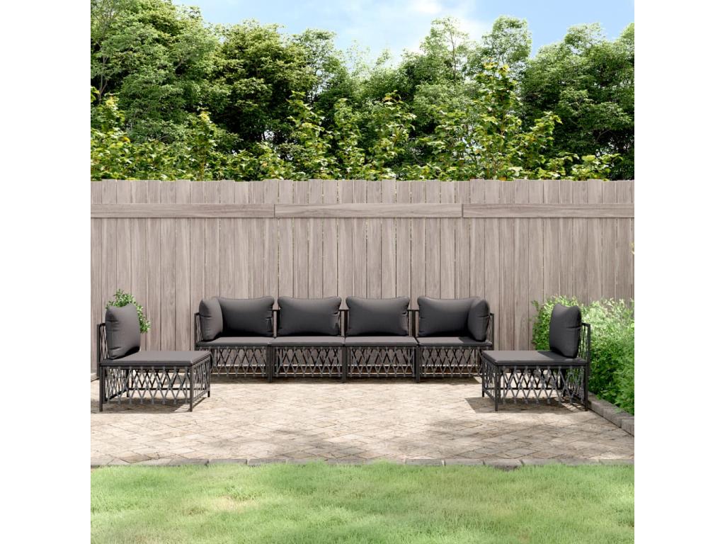 Salon de jardin avec coussins 6 pièces acier anthracite XFQK97758