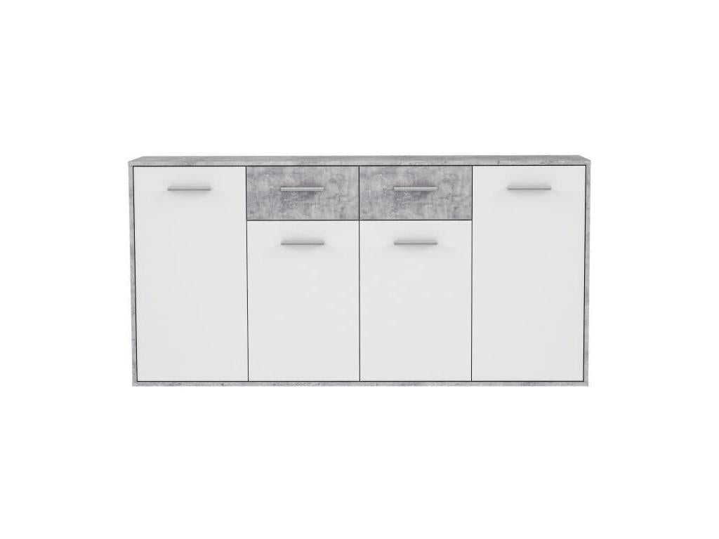 Domopure Buffet bas 4 portes 4 tiroirs - Blanc et beton gris clair - L 162,3 x P 34,2 x H 88,1 cm TVBS52715