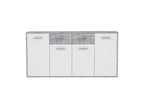 Domopure Buffet bas 4 portes 4 tiroirs - Blanc et beton gris clair - L 162,3 x P 34,2 x H 88,1 cm TVBS52715