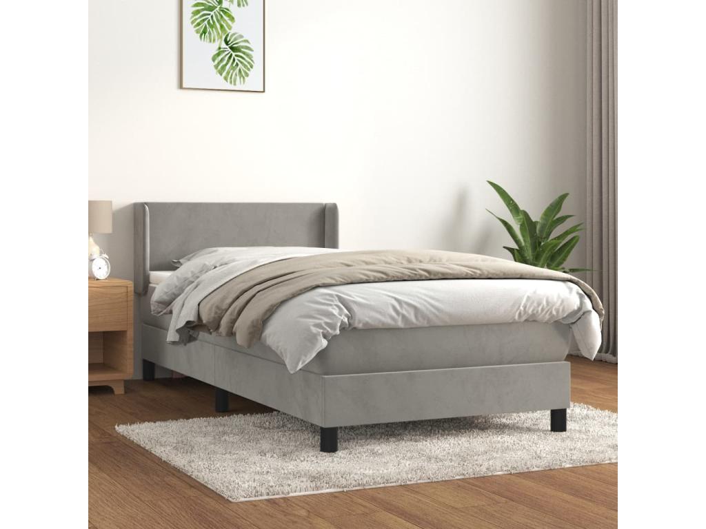 Lit à sommier tapissier et matelas Gris clair 100x200cm Velours FDOA16312