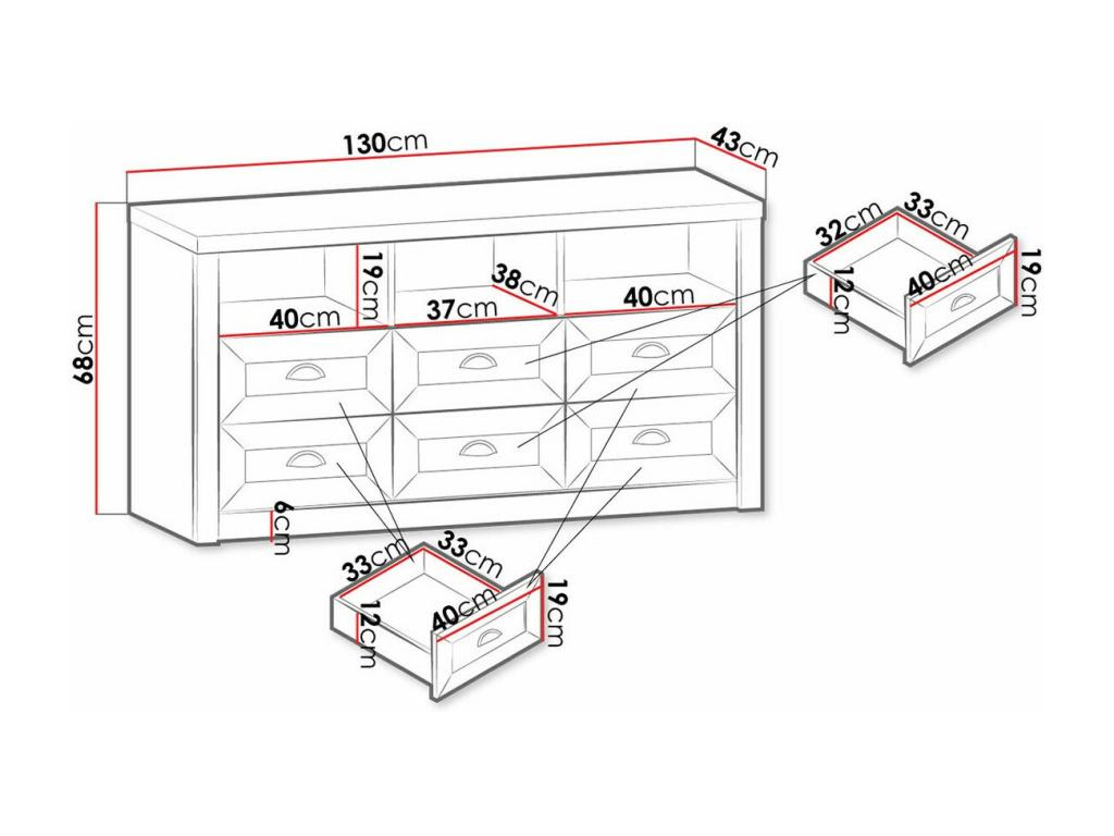 Commode Domopure 104 Pin Anderson - Lefkas chêne Avec tiroirs Nombre de tiroirs 6 68cm WCPD91533