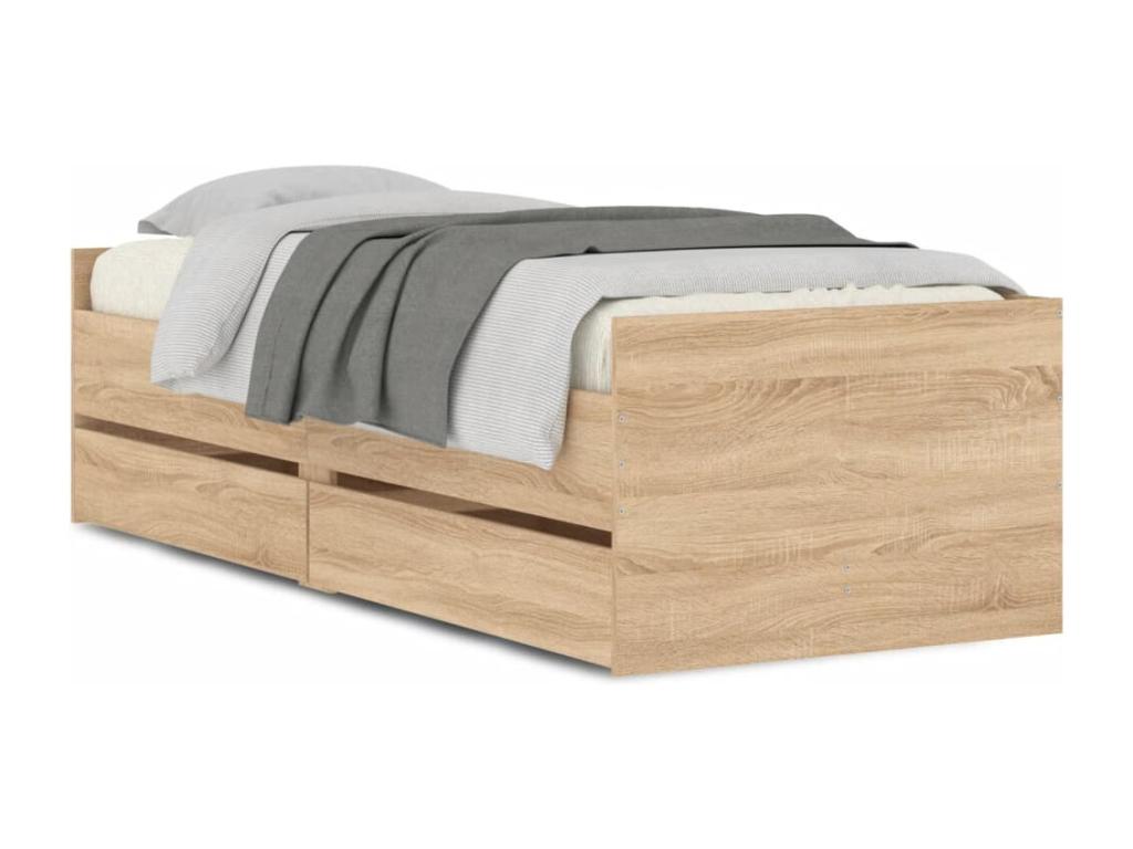 Cadre de lit avec tiroirs chêne Domopure 75x190 cm QEFB92795