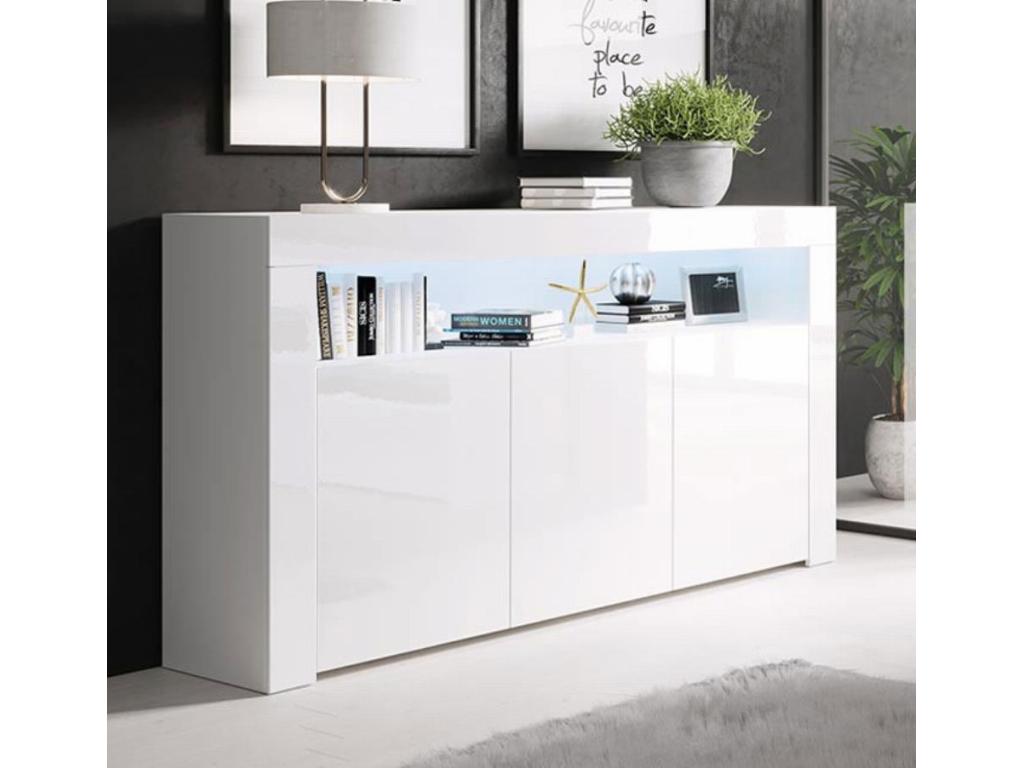 Bahut Buffet bas pour Salon Salle à manger en Blanc avec LED 155x37x91.5cm Aker YIEC68632