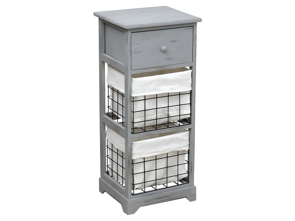 Chiffonnier bois 1 tiroir 2 paniers gris ZWNU06285