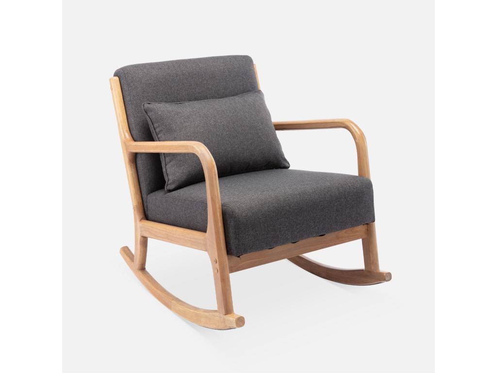 Fauteuil à bascule design en bois et tissu- 1 place- rocking chair scandinave- gris foncé MRJN91983