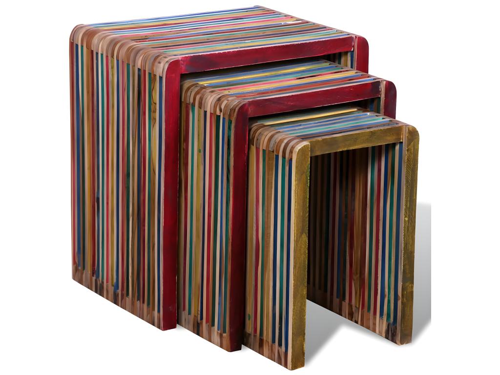 Table gigogne 3 pcs Teck recyclé coloré SCZI84839