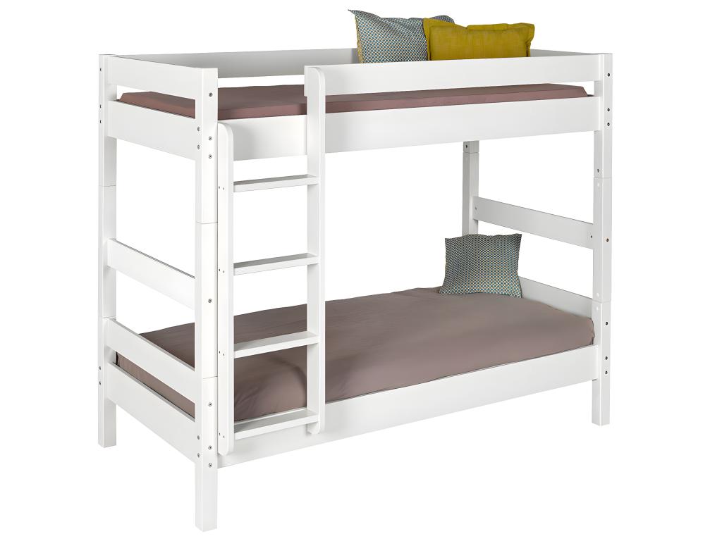 Pack lit superposé séparable avec 2 matelas 80x190 cm bois massif blanc Decohaute CACM09892