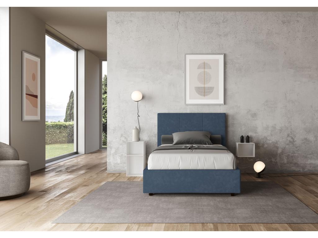 Lit 1 place et demi avec sommier rembourré 120x200 microfibre bleu Decohaute ZOMB43802