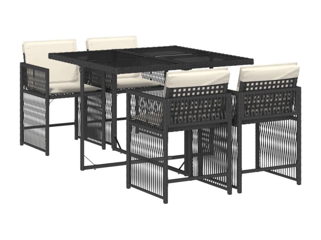 Ensemble à manger de jardin coussins 5pcs Noir Résine tressée SGNM73733