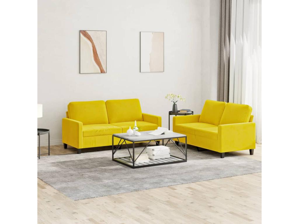 Ensemble de canapés 2 pcs avec coussins Jaune Velours TPEY95268