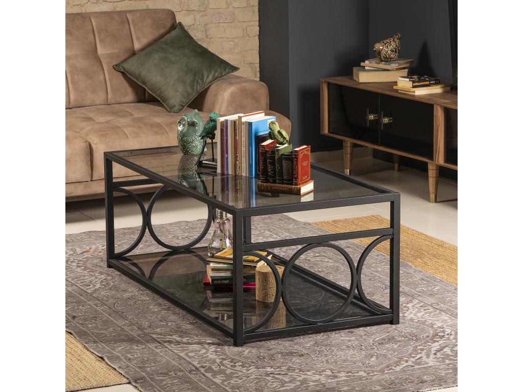 Table basse Decohaute métallique et verre tempéré Noir RJOK45849