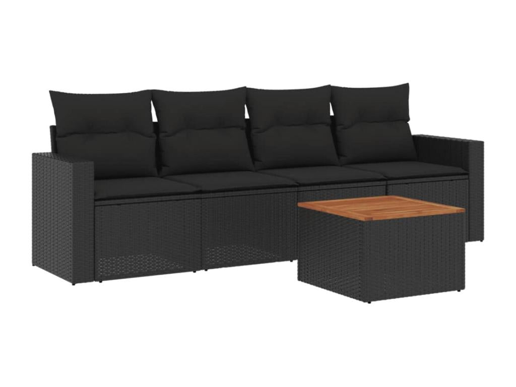 Salon de jardin 5 pcs avec coussins noir résine tressée MPAC16665