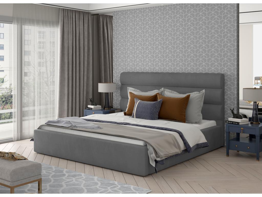 Lit design velours gris avec coffre de rangement Decohaute - 4 tailles-160x200 MHCM01011