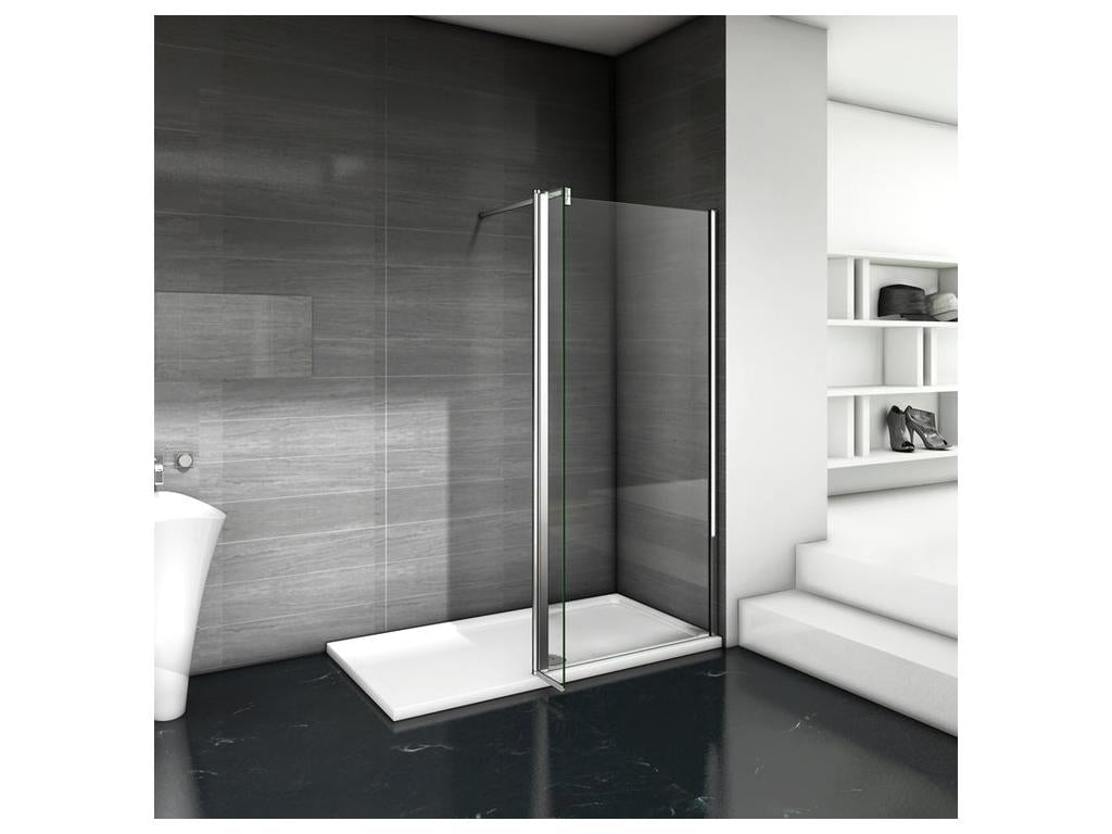 Paroi de douche à l'italienne 80 40x200cm avec retour pivotant - Verre 8mm trempé - Avec barre de fixation 140cm en carré RARN10371