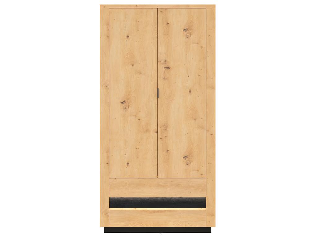 Armoire 2 portes 2 tiroirs avec LED Domopure Bois et Noir EHYN75010