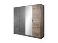 Armoire 4 portes et 2 tiroirs - Avec miroir - L220 cm - Coloris Naturel et anthracite - Decohaute UBCO29661