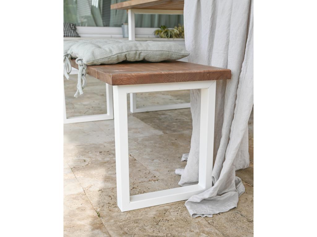 Banc en bois de pin et fer vieilli et blanc 100x45cm TLUU04762
