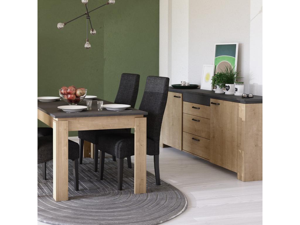 Buffet 2 portes 3 tiroirs décor chêne et gris anthracite Domopure - L203,80 cm CEDW22696