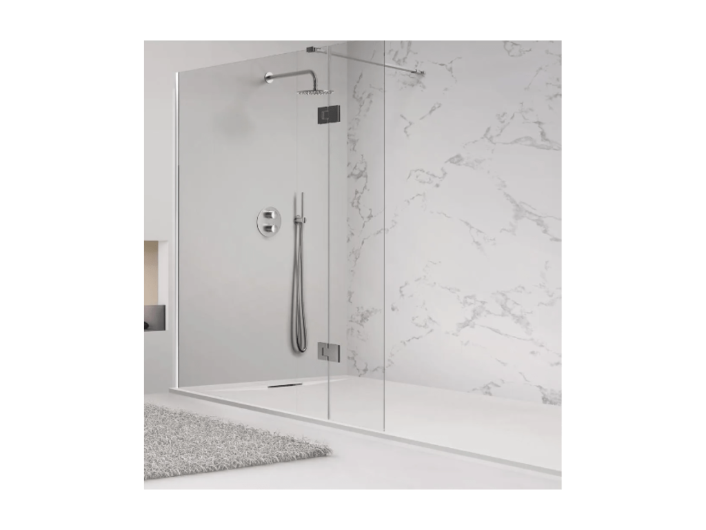 Receveur de douche 130x85 cm Blanc Domopure PLUS en résine et poudre de marbre avec grille latérale en résine de marbre PCHN60661