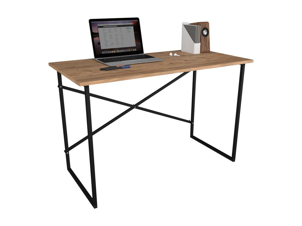 Decohaute bureau en bois métal table d'ordinateur table de travail bureau style industriel Insasi chêne miel GBTS98659