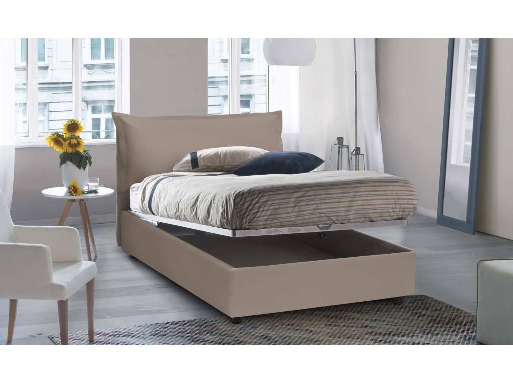Lit double Domopure lit coffre avec revêtement en éco-cuir Made in Italy ouverture frontale avec matelas 120x190 cm inclus gris tourterelle SNZU32519