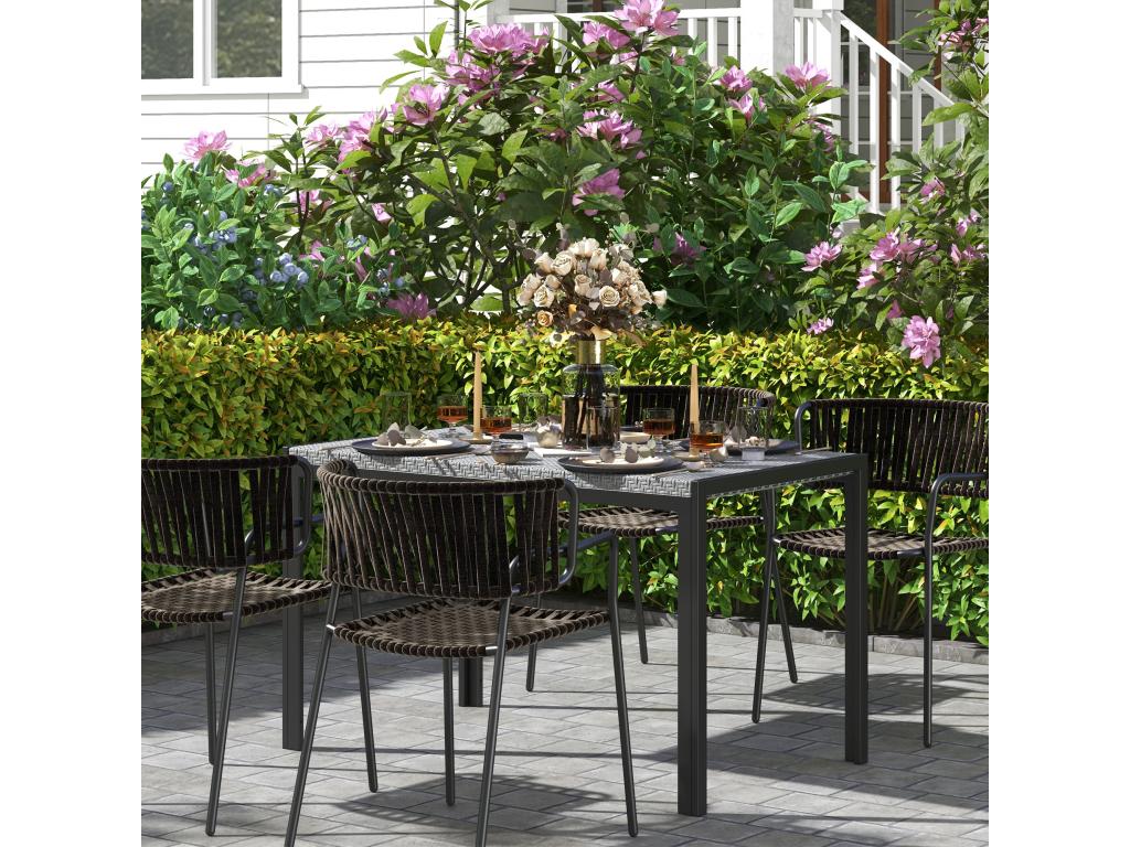 Table de jardin rectangulaire 4 personnes métal plateau résine tressée KHQJ33317
