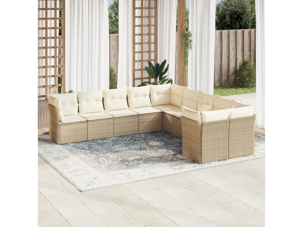 Salon de jardin avec coussins 10 pièces beige résine tressée HHJL48515