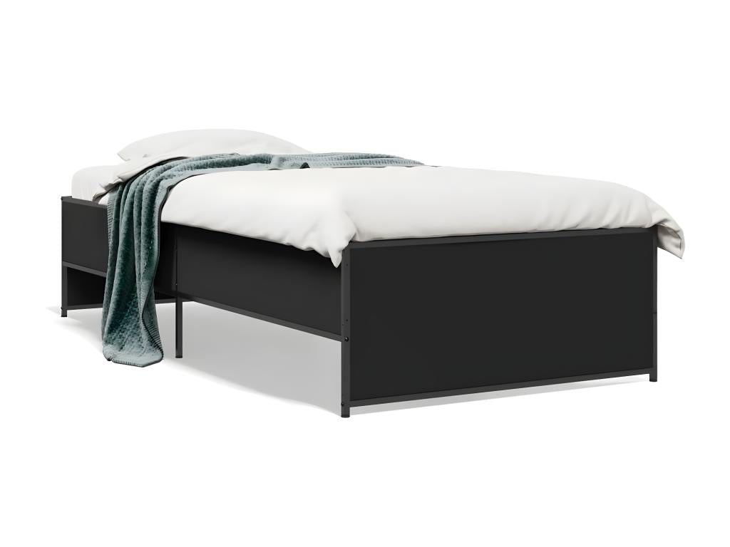 Cadre de lit noir 90x200 bois d'ingénierie et métal MIJU28000