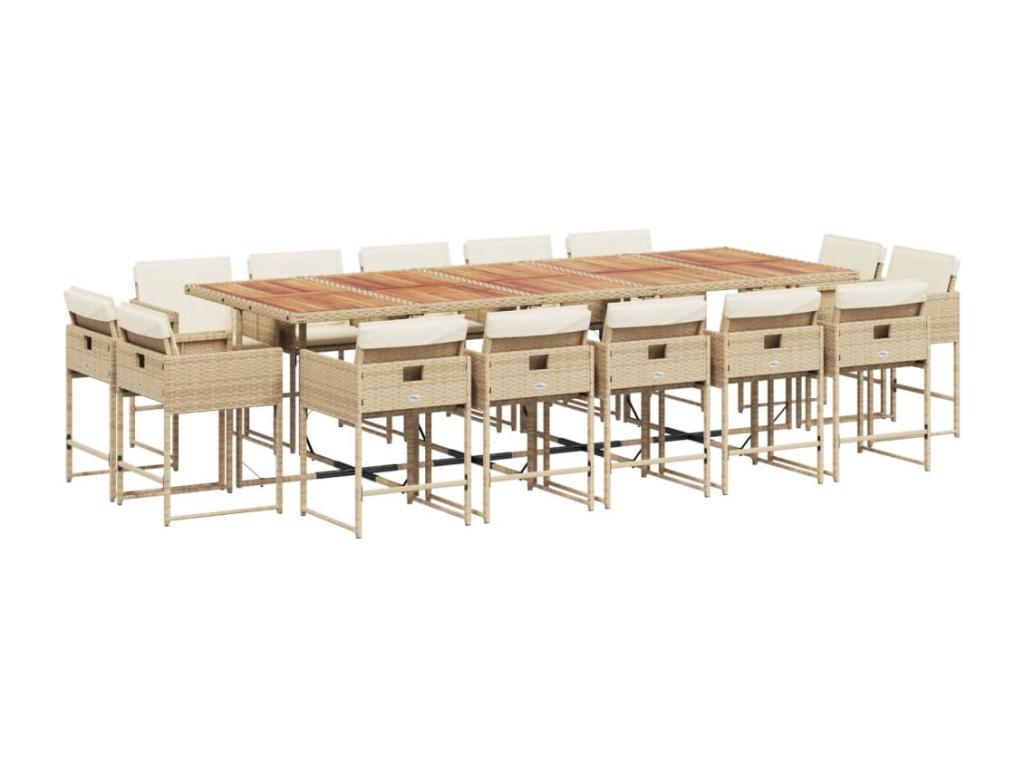 Ensemble à manger de jardin et coussins 15 pièces beige MLST78044