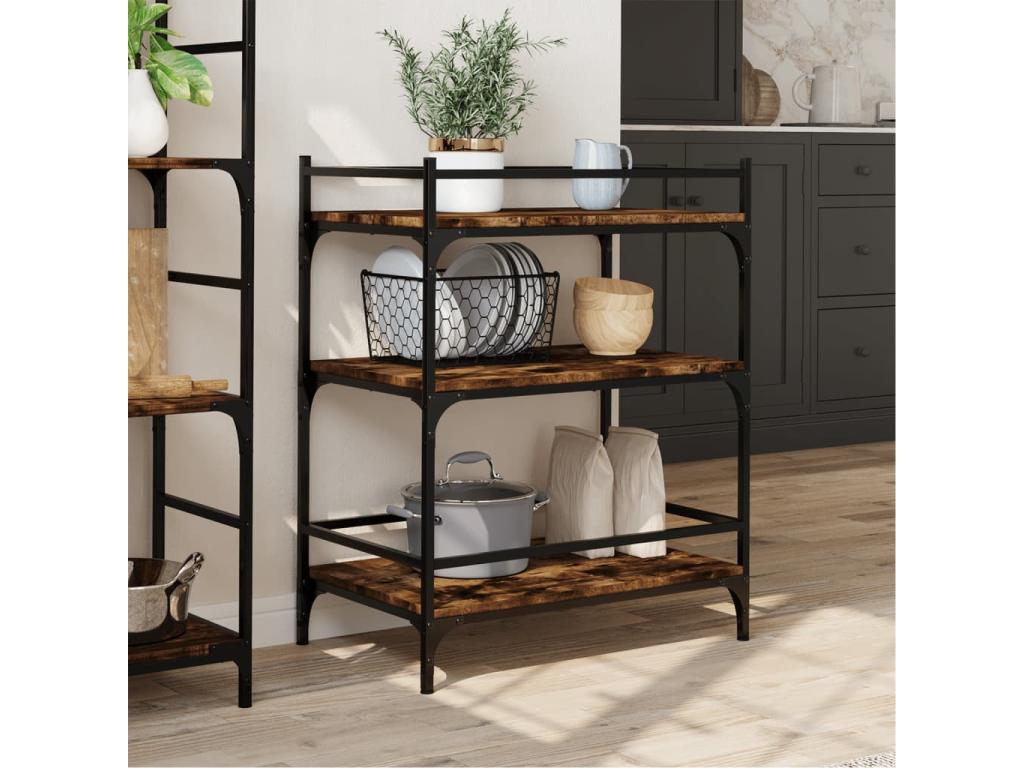 Chariot de cuisine chêne fumé 65x40x86,5 cm bois d'ingénierie YZYL88361