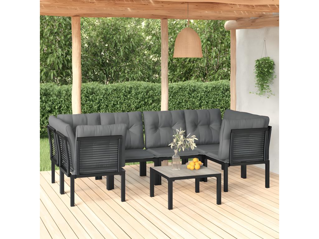 Salon de jardin 7 pcs noir et gris résine tressée UGWI72014