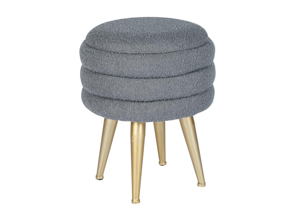 Tabouret bas coffre de rangement en tissu bouclette et métal doré - Gris - Decohaute OAFL21734