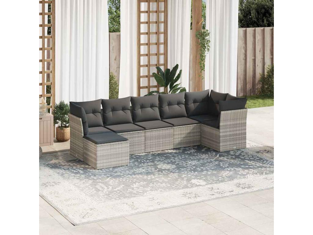 Salon de jardin avec coussins 7 pièces gris clair résine tressée USRB43221