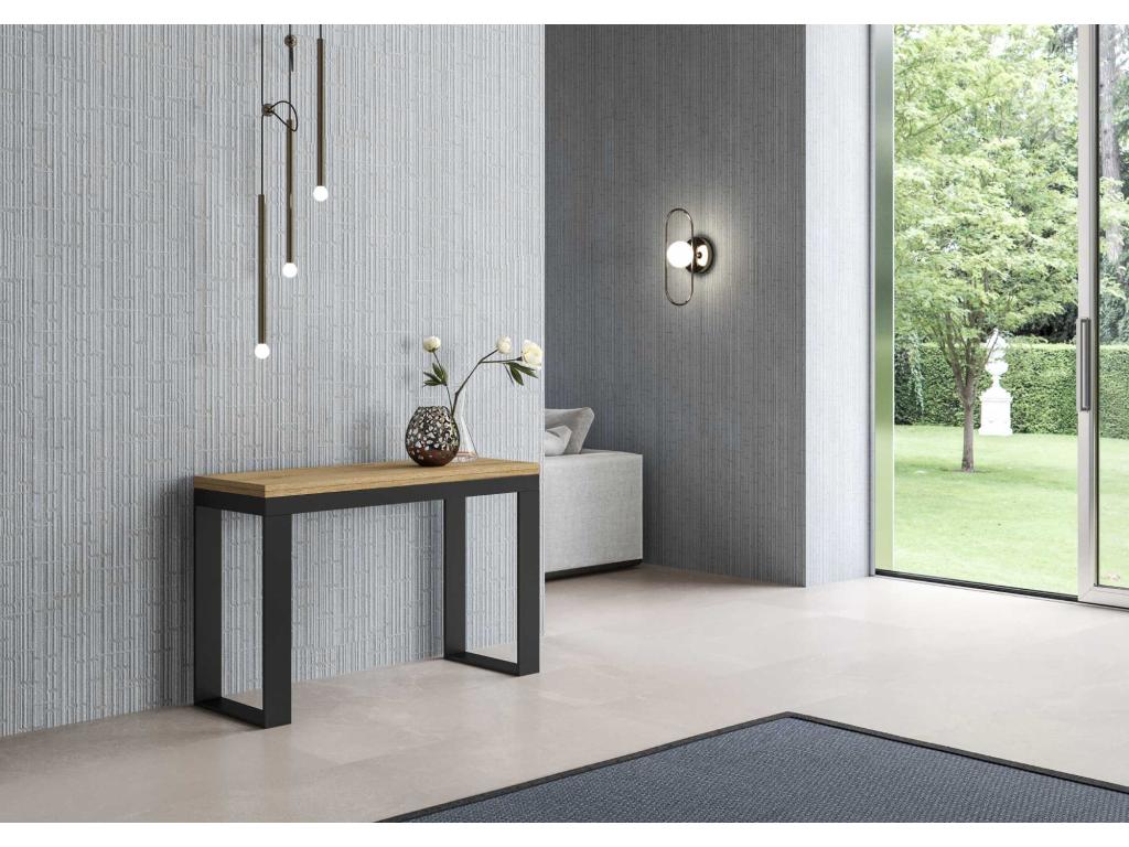 Table portefeuille extensible 120x45/90 cm Tecno Double Chêne Nature cadre Anthracite AZXS70652