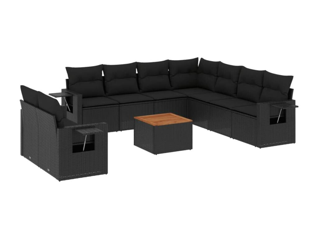 Salon de jardin 10 pcs avec coussins noir résine tressée MHEL62753
