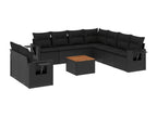 Salon de jardin 10 pcs avec coussins noir résine tressée MHEL62753