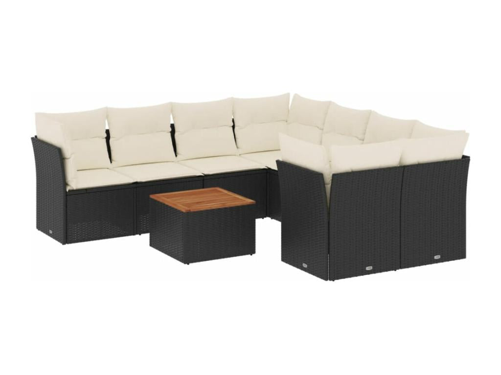 Salon de jardin 9 pièces avec coussins noir résine tressée MNRU08816