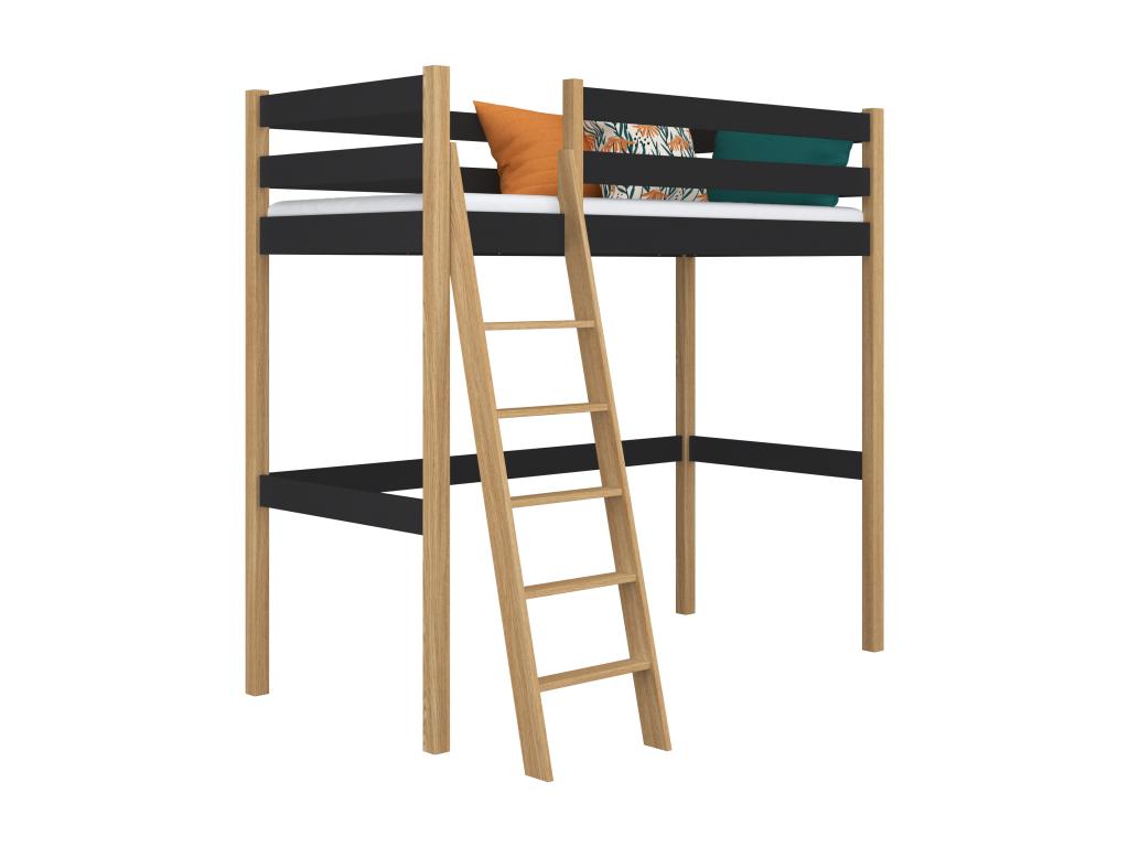 Lit mezzanine en bois N03 Noir / Chêne Naturel 90x180 HVYY28124