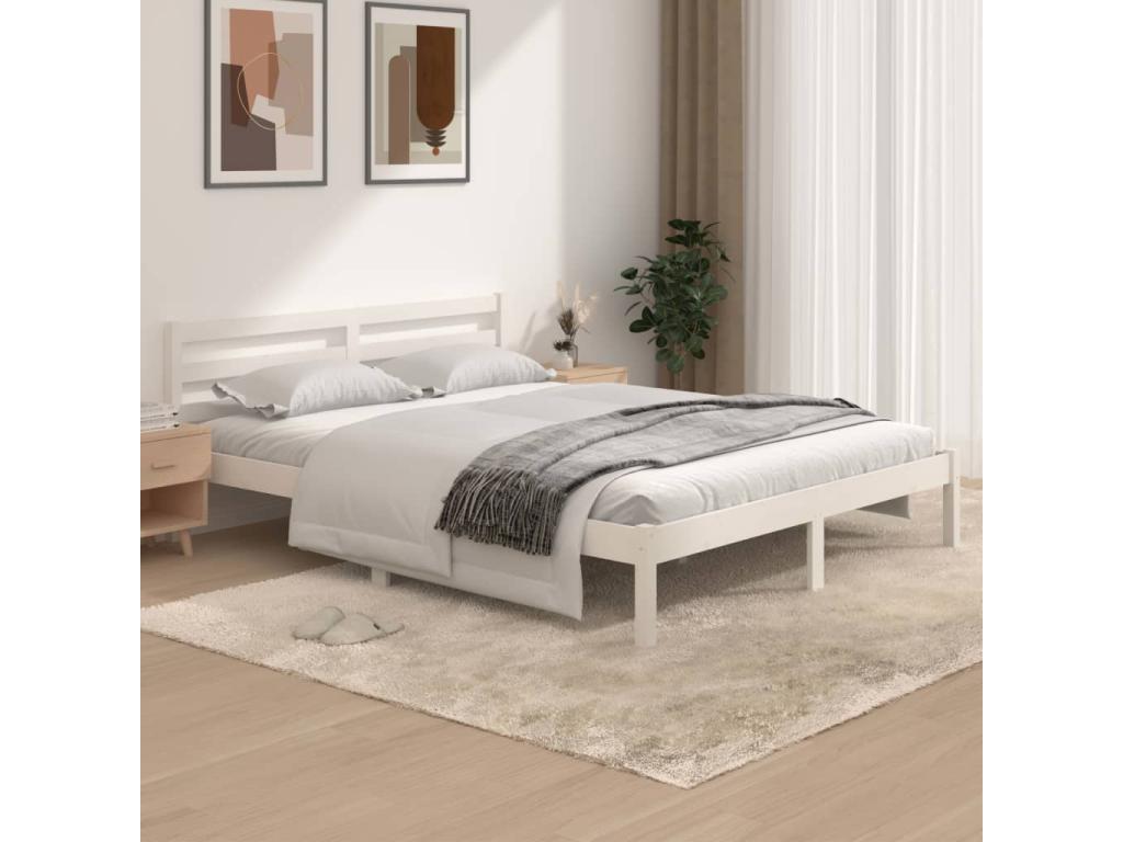 Lit Bois de pin massif 150x200 Blanc très grand CANZ58688