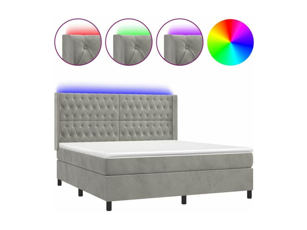 Sommier à Domopure de lit matelas et LED Gris clair 180x200 PZKG20900