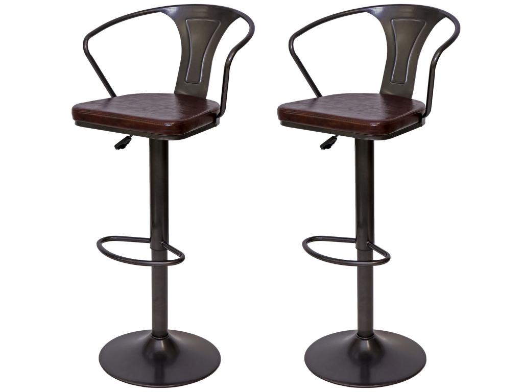 Tabouret de bar Domopure-H10b lot de 2 vintage noir-marron CXMP58392