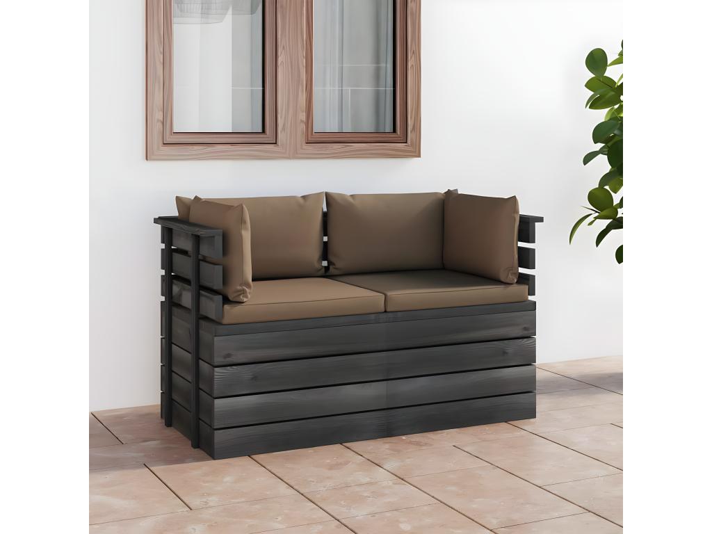Canapé palette de jardin 2 places avec coussins Bois de pin REKK19636