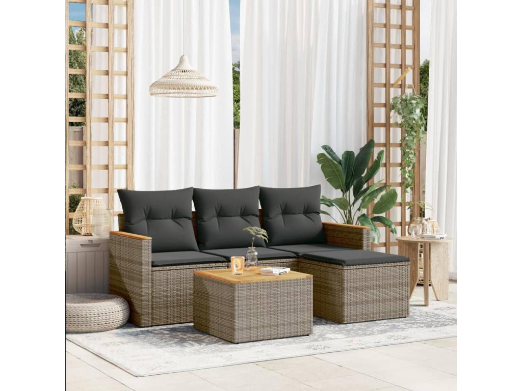 Salon de jardin 5 pcs avec coussins gris résine tressée UHVU01651