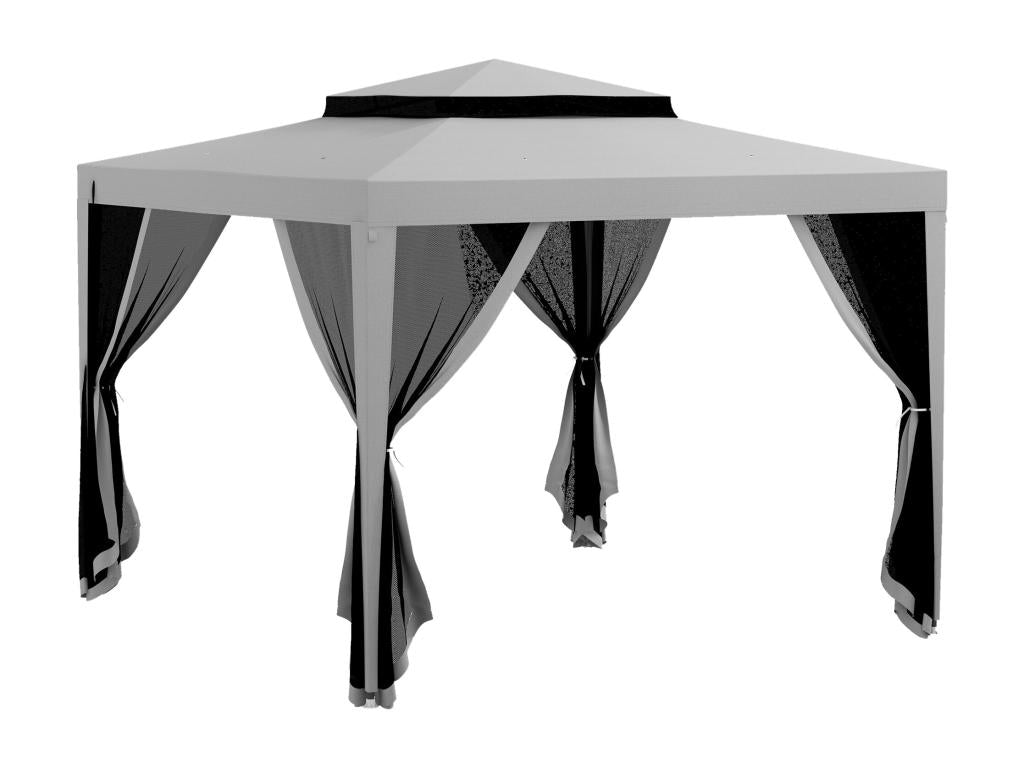 Tonnelle barnum de jardin 3L x 3l m avec 4 moustiquaires amovibles - double toit - métal polyester gris KROC85044