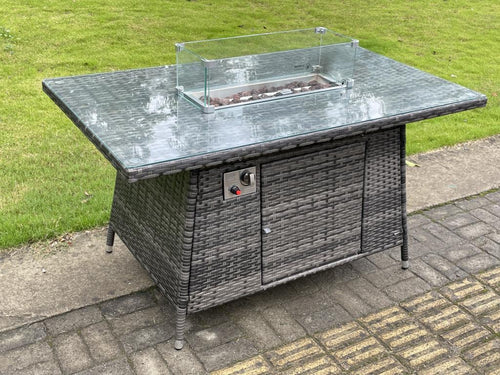 6 places Meubles de Jardin en rotin ave Canapé d'amour Tabourets Table de foyer à gaz MéDomopure gris foncé UEJB94301