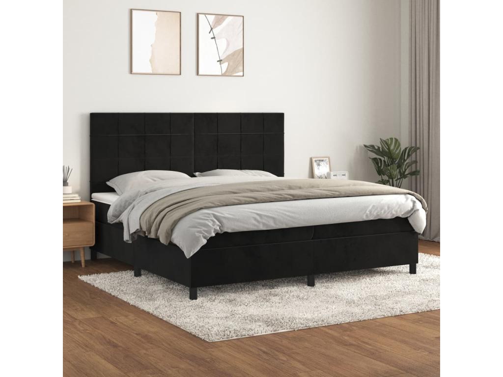 Lit à sommier tapissier et matelas Noir 200x200 cm Velours XYFB37192