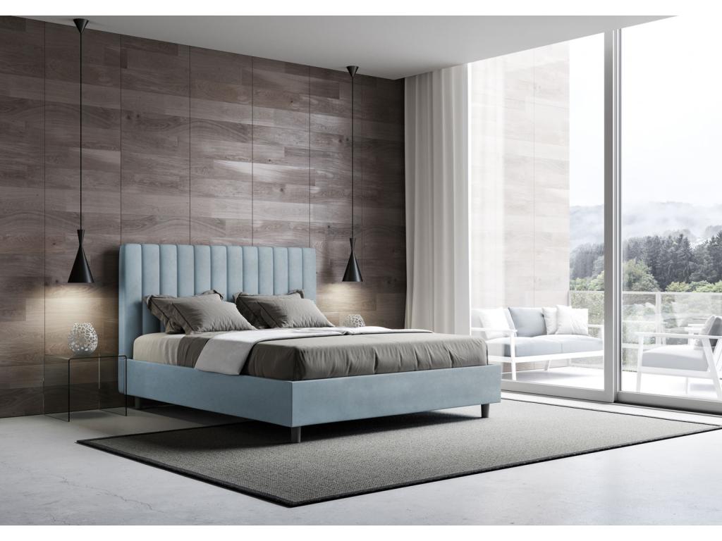 Lit coffre double capitonné 160x190 microfibre bleu clair Decohaute ZUMS29022