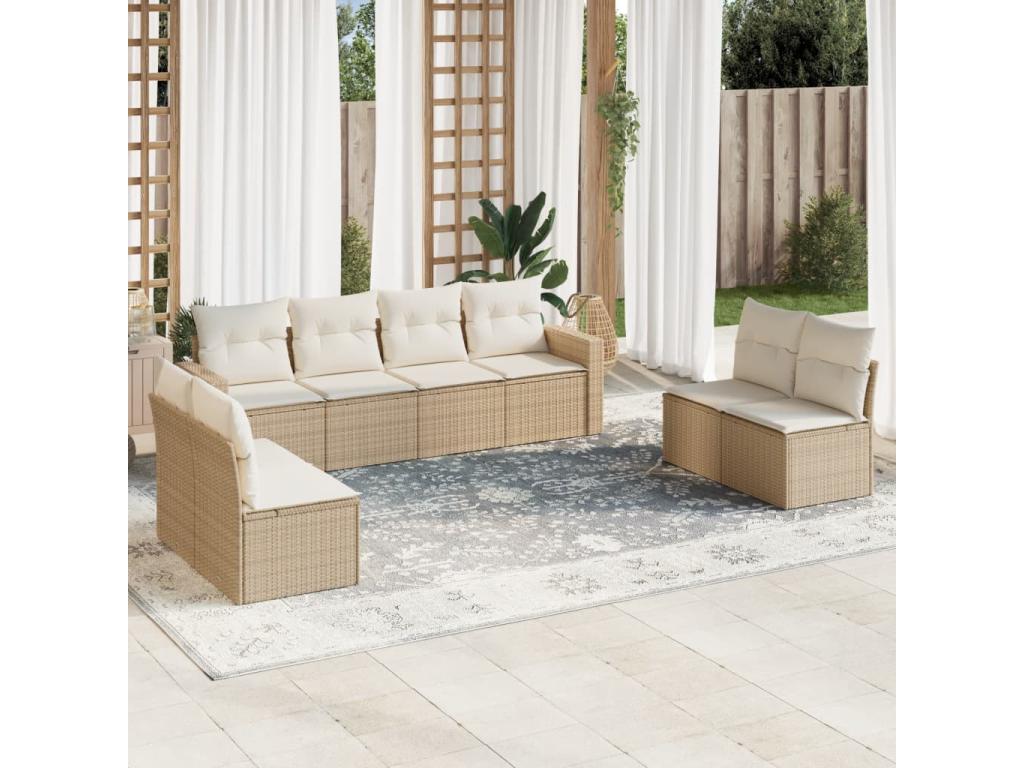 Salon de jardin avec coussins 8 pièces beige résine tressée LFQZ72018