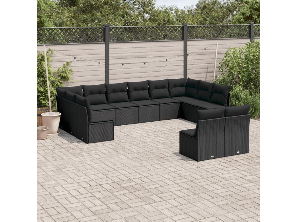Salon de jardin 12 pcs avec coussins noir résine tressée KLXA93075