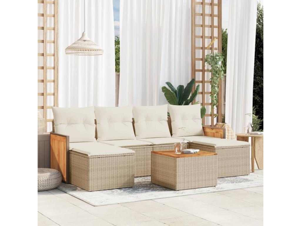 Salon de jardin avec coussins 7 pièces beige résine tressée JFLG45084
